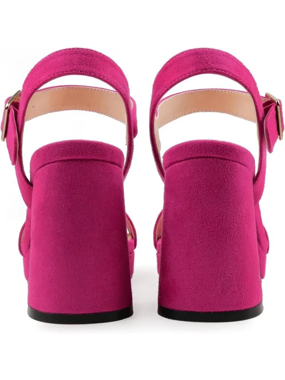 Women's Fuchsia Square Open Toe Adjustable Ankle Strap Chunky Block Heel Sandals